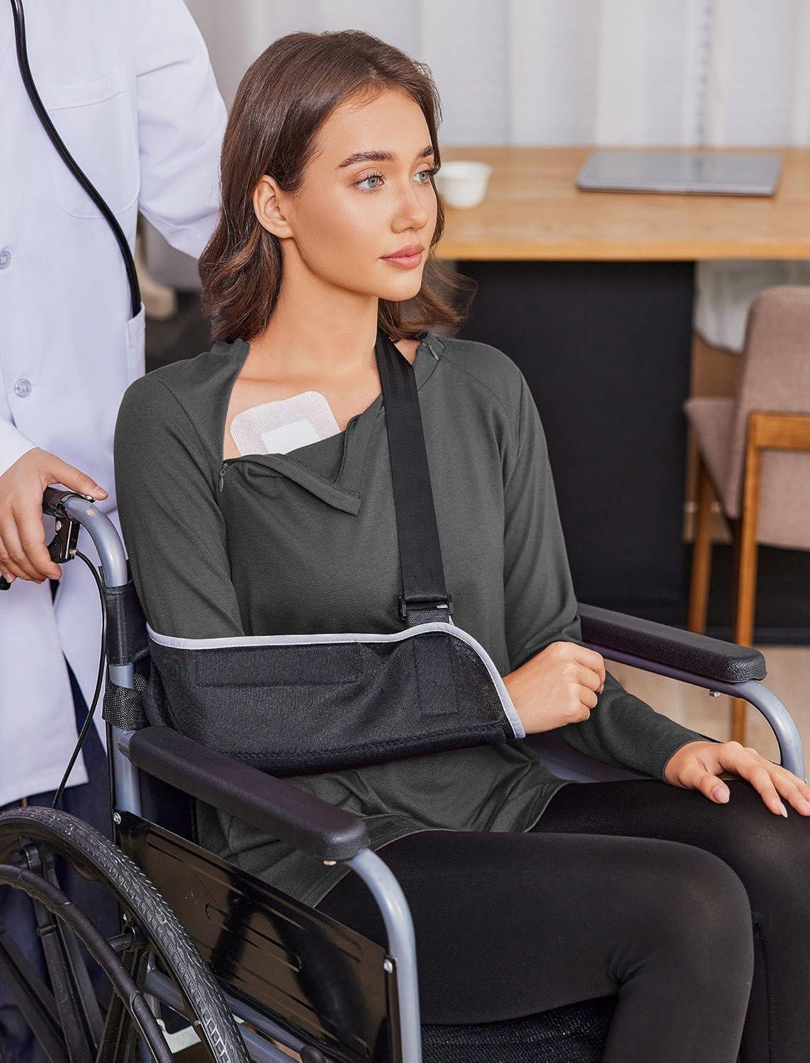 imageDeyeek Chemo Shirts for Women with Dialysis Port Access 2 Side Zippers Long Sleeve Shoulder Post Surgery ShirtDark Gray