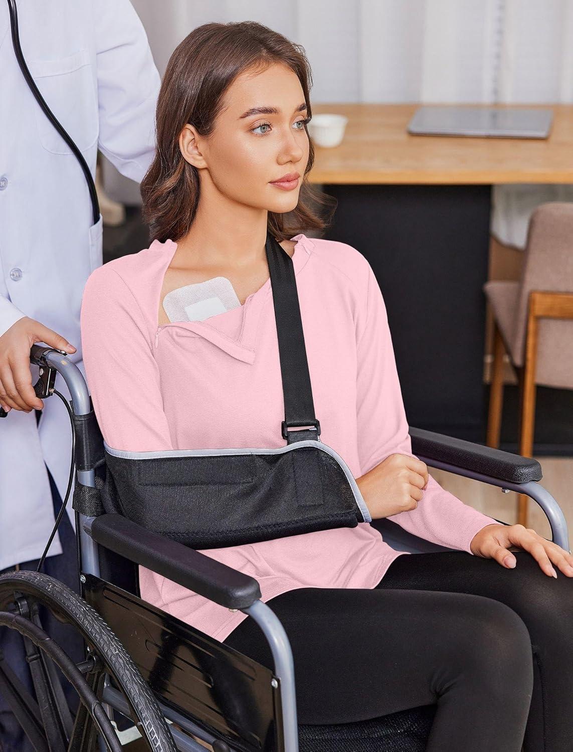 imageDeyeek Chemo Shirts for Women with Dialysis Port Access 2 Side Zippers Long Sleeve Shoulder Post Surgery ShirtDark Pink