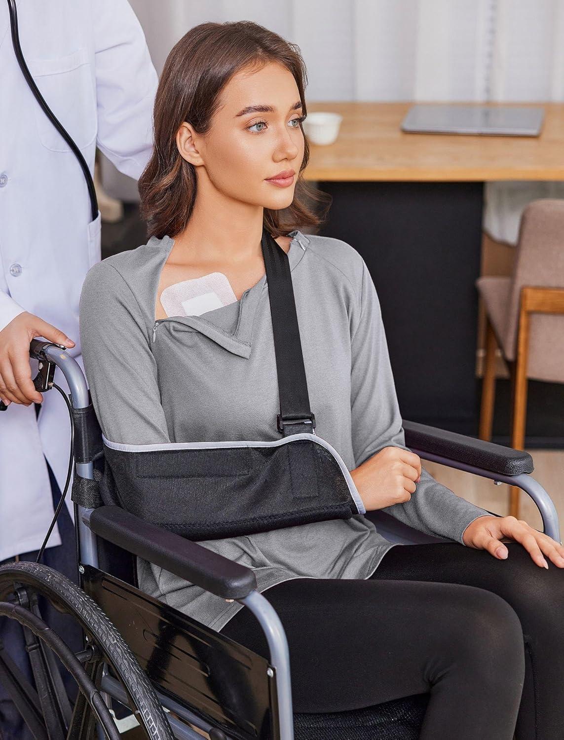 imageDeyeek Chemo Shirts for Women with Dialysis Port Access 2 Side Zippers Long Sleeve Shoulder Post Surgery ShirtLight Gray