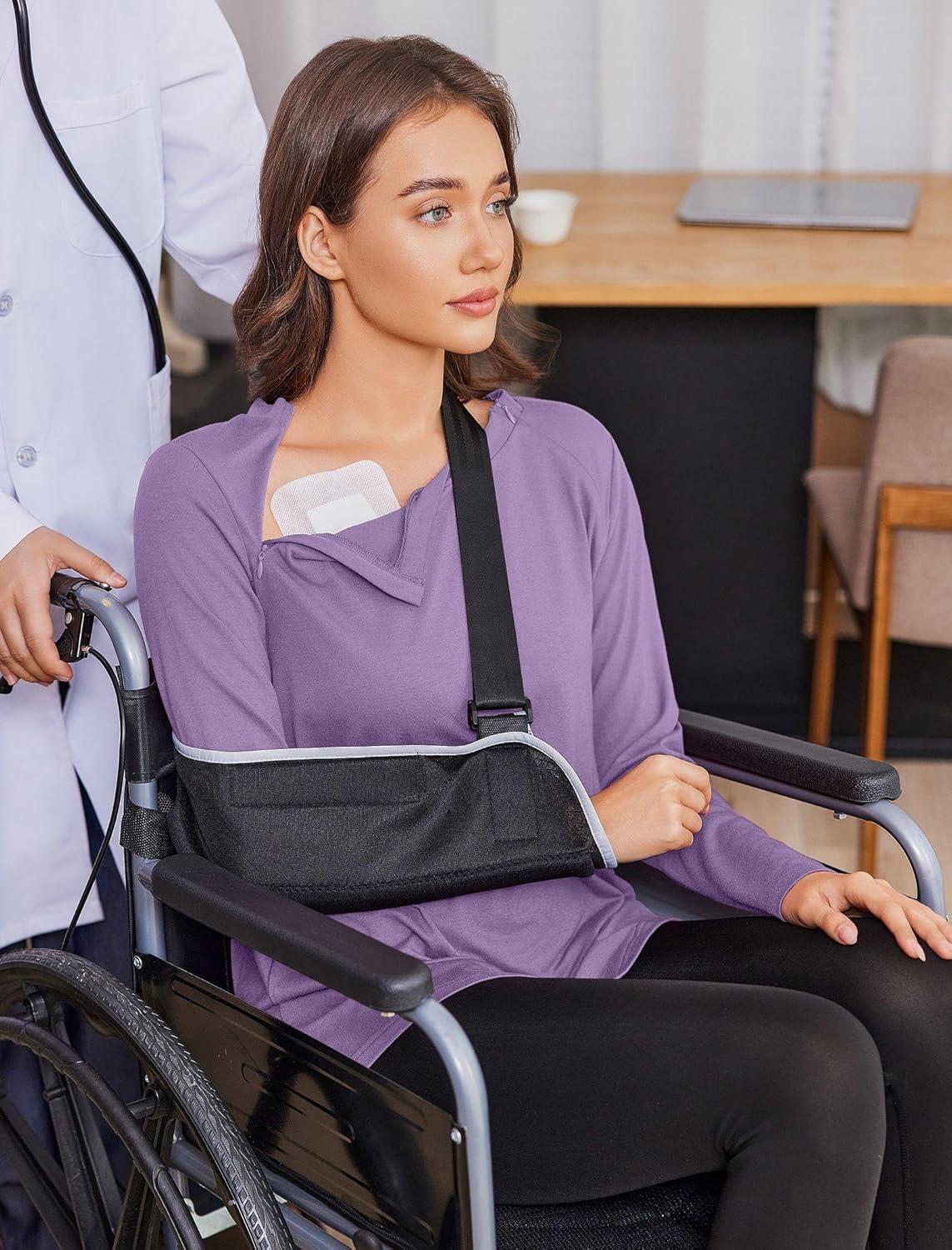 imageDeyeek Chemo Shirts for Women with Dialysis Port Access 2 Side Zippers Long Sleeve Shoulder Post Surgery ShirtLilac