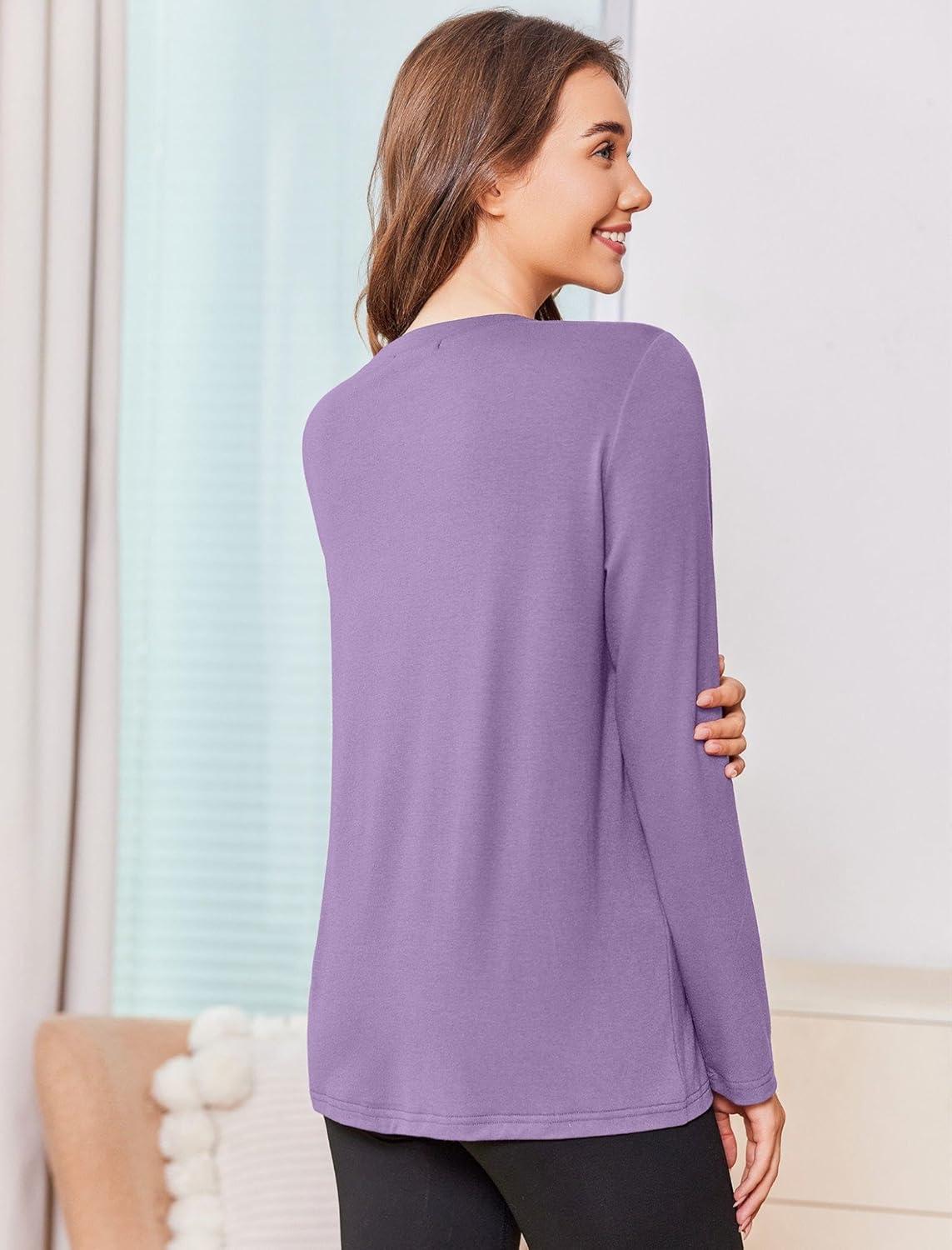 imageDeyeek Chemo Shirts for Women with Dialysis Port Access 2 Side Zippers Long Sleeve Shoulder Post Surgery ShirtLilac