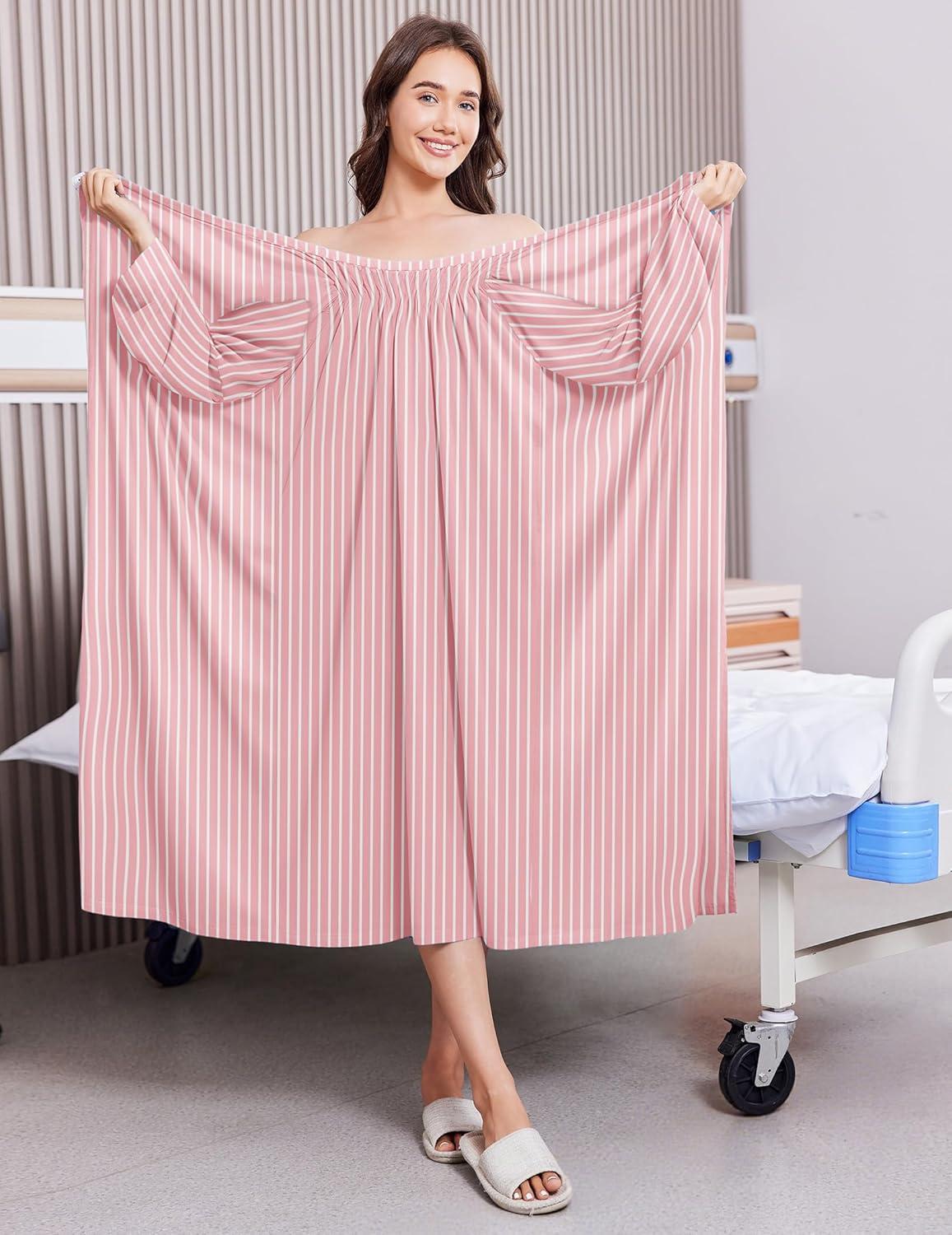 imageDeyeek Hospital Gowns for Women Post Shoulder Surgery Open Back Adaptive clothing lounge dress for PatientsampSeniors Nightgown