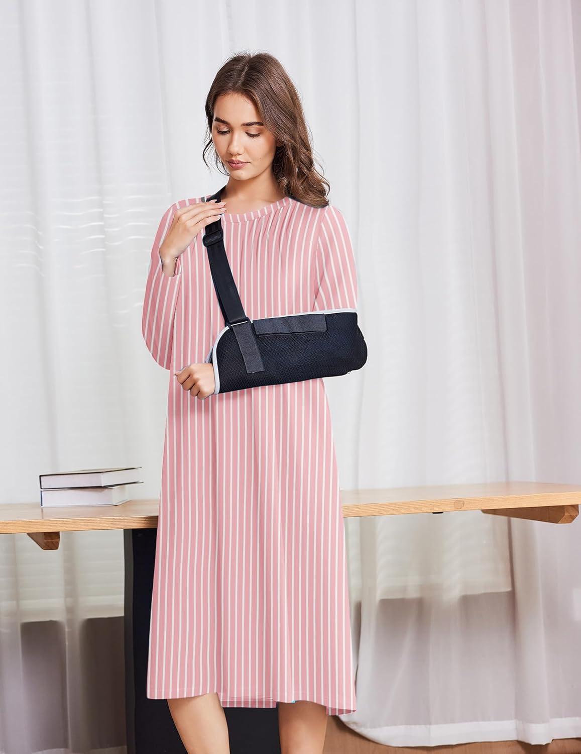 imageDeyeek Hospital Gowns for Women Post Shoulder Surgery Open Back Adaptive clothing lounge dress for PatientsampSeniors Nightgown