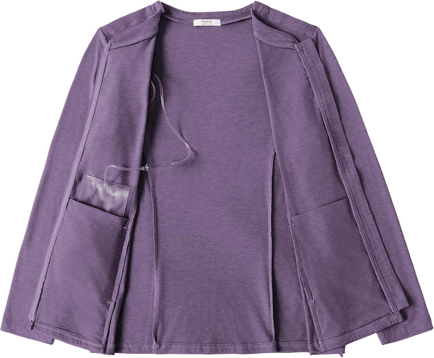 imageDeyeek Mastectomy Shirts with Drain Pockets Post Shoulder Surgery Tops for Women Chemo Port Long Sleeve with ZippersDark Purple