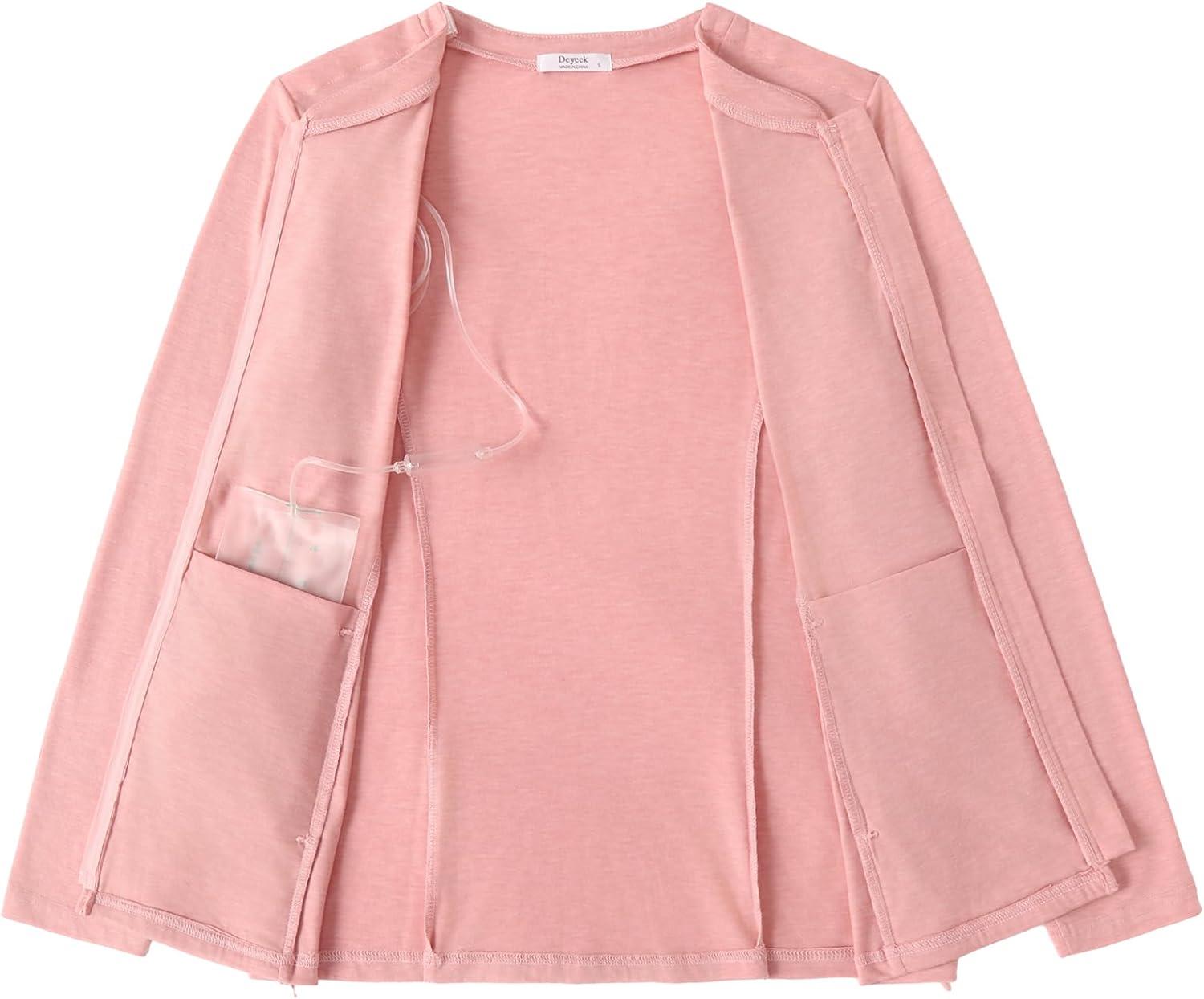 imageDeyeek Mastectomy Shirts with Drain Pockets Post Shoulder Surgery Tops for Women Chemo Port Long Sleeve with ZippersLight Pink