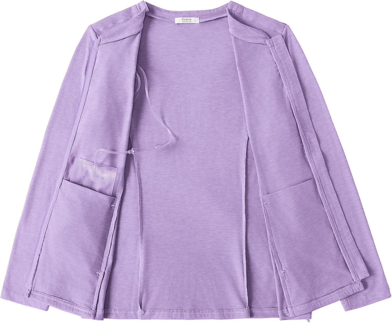 imageDeyeek Mastectomy Shirts with Drain Pockets Post Shoulder Surgery Tops for Women Chemo Port Long Sleeve with ZippersPurple