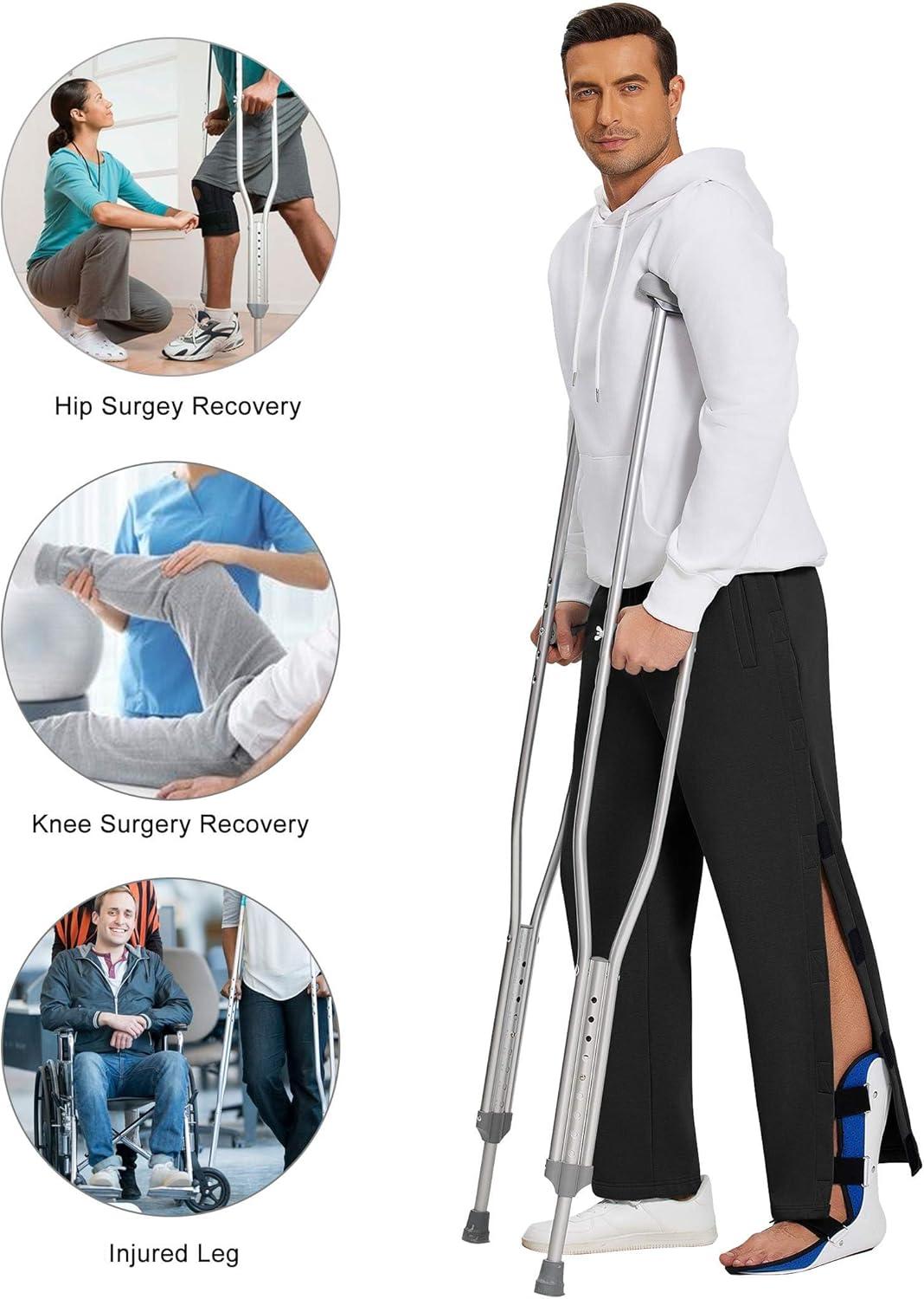 imageDeyeek Mens Fleece Tear Away Pants Loose Fit Post Knee Replacement Surgery Pants Breakaway Sweatpants Side Snap with PocketsBlack