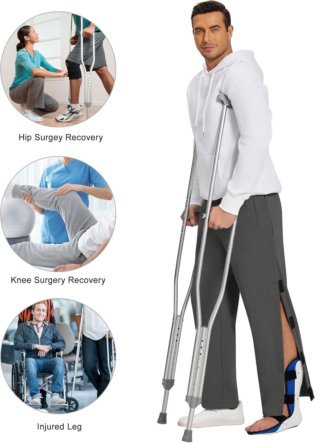 imageDeyeek Mens Fleece Tear Away Pants Loose Fit Post Knee Replacement Surgery Pants Breakaway Sweatpants Side Snap with PocketsDark Grey