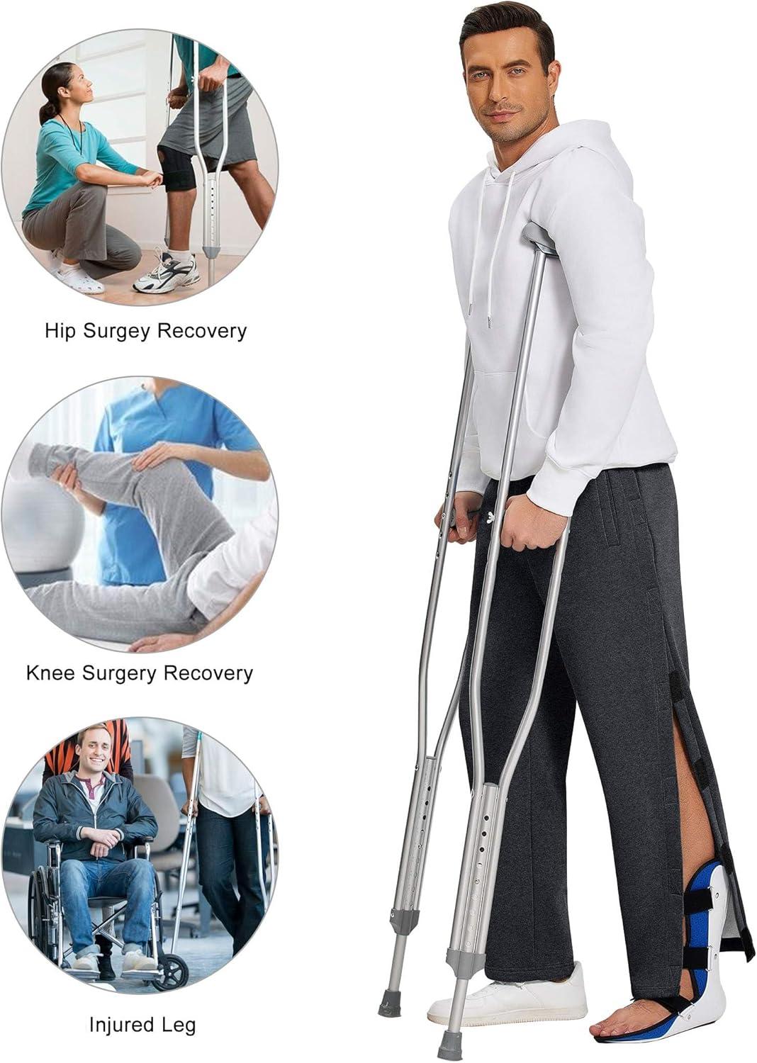 imageDeyeek Mens Fleece Tear Away Pants Loose Fit Post Knee Replacement Surgery Pants Breakaway Sweatpants Side Snap with PocketsGrey