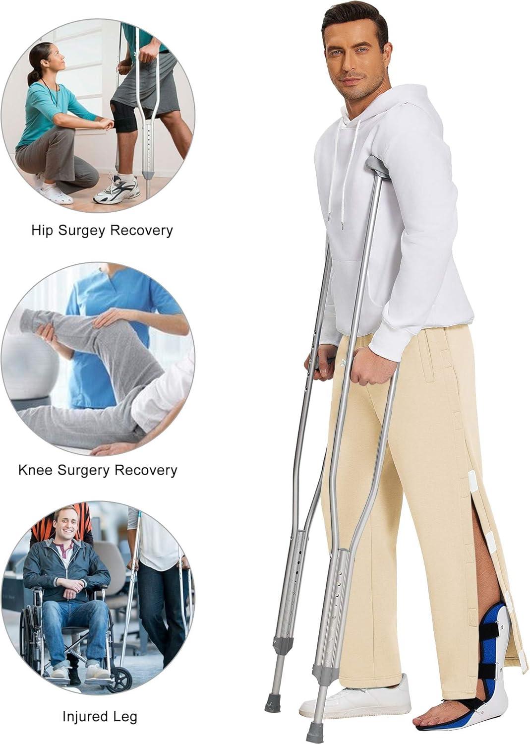 imageDeyeek Mens Fleece Tear Away Pants Loose Fit Post Knee Replacement Surgery Pants Breakaway Sweatpants Side Snap with PocketsKhaki