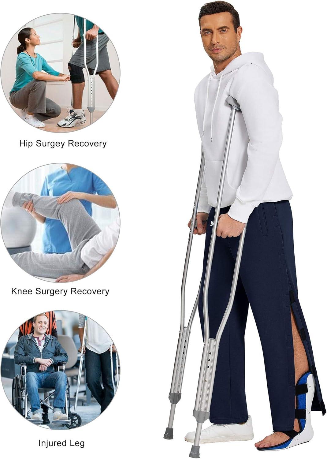 imageDeyeek Mens Fleece Tear Away Pants Loose Fit Post Knee Replacement Surgery Pants Breakaway Sweatpants Side Snap with PocketsNavy Blue