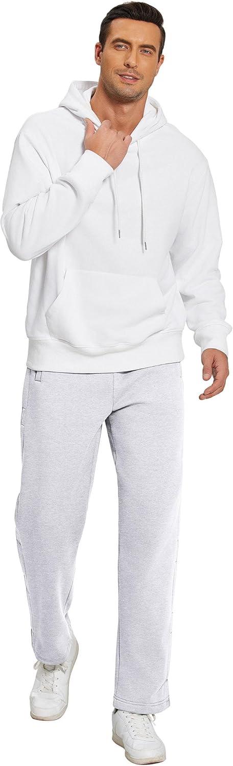imageDeyeek Mens Fleece Tear Away Pants Loose Fit Post Knee Replacement Surgery Pants Breakaway Sweatpants Side Snap with PocketsWhite Grey