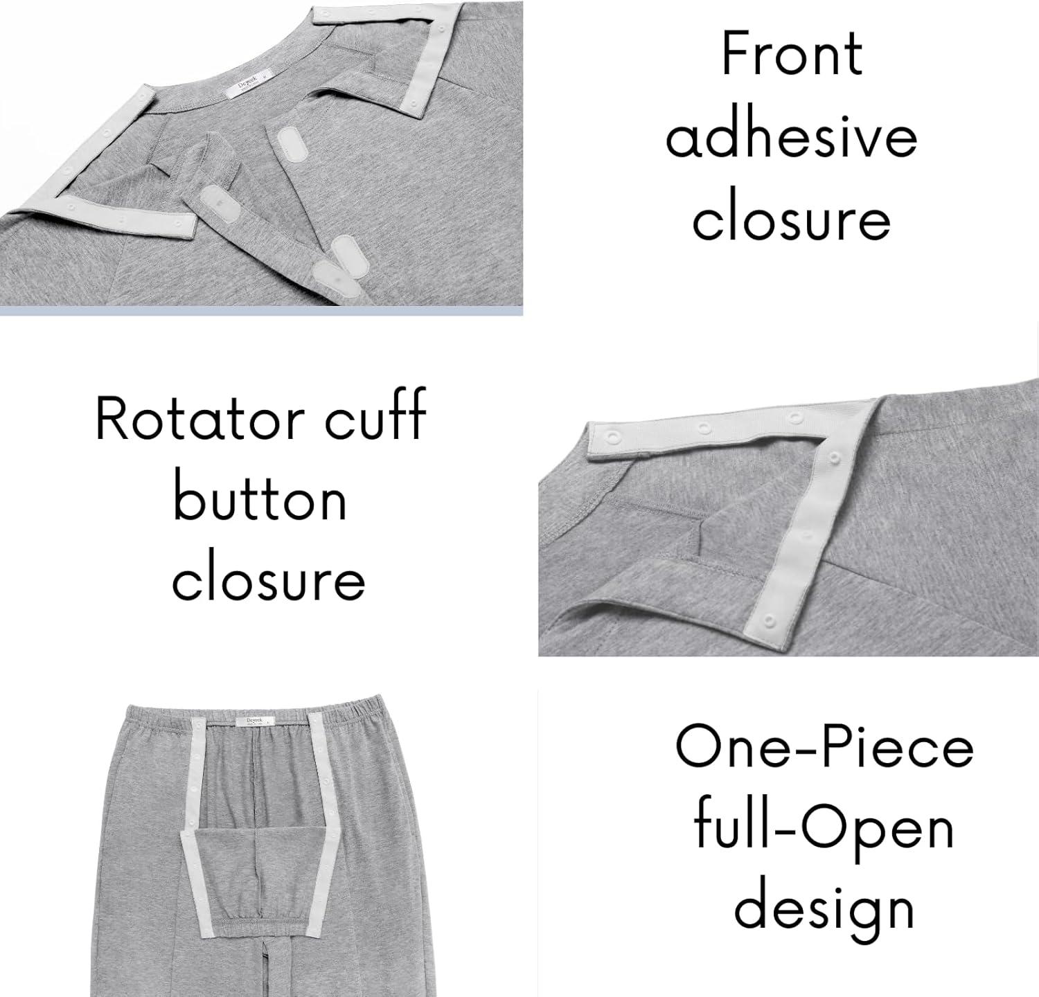 imageDeyeek Post Shoulder Surgery Shirts for Men Chemo Port Shirts Dialysis Patient Care Tear Away Cotton Pajamas SetLight Gray