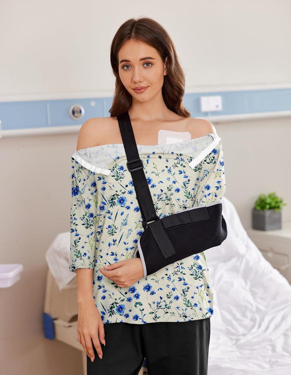 imageDeyeek Post Shoulder Surgery Shirts for Women Tear Away 34 Tops After Rotator Cuff Shirts Chemo Port Adaptive ClothingApricot Print