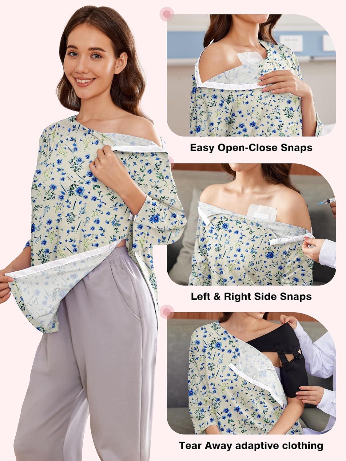 imageDeyeek Post Shoulder Surgery Shirts for Women Tear Away 34 Tops After Rotator Cuff Shirts Chemo Port Adaptive ClothingApricot Print