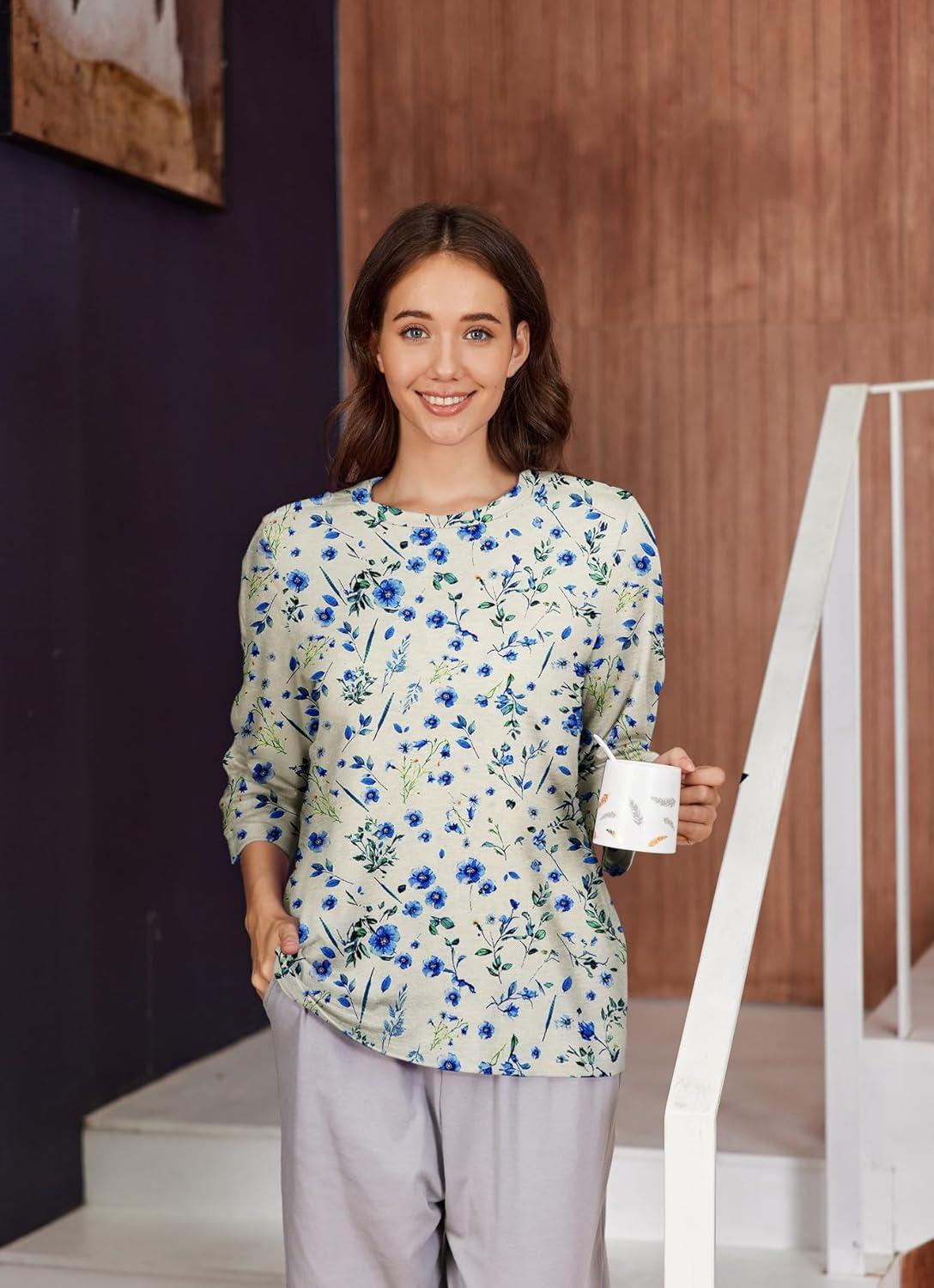 imageDeyeek Post Shoulder Surgery Shirts for Women Tear Away 34 Tops After Rotator Cuff Shirts Chemo Port Adaptive ClothingApricot Print