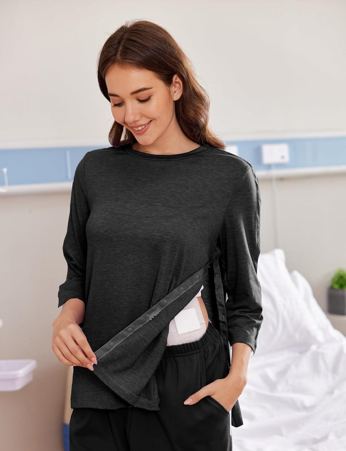 imageDeyeek Post Shoulder Surgery Shirts for Women Tear Away 34 Tops After Rotator Cuff Shirts Chemo Port Adaptive ClothingBlack