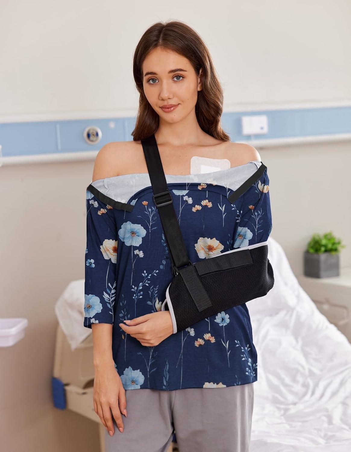 imageDeyeek Post Shoulder Surgery Shirts for Women Tear Away 34 Tops After Rotator Cuff Shirts Chemo Port Adaptive ClothingBlue Print