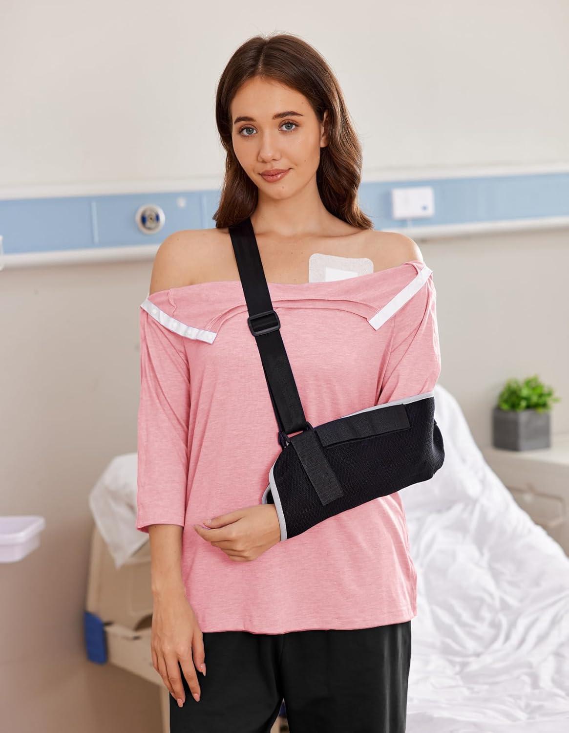 imageDeyeek Post Shoulder Surgery Shirts for Women Tear Away 34 Tops After Rotator Cuff Shirts Chemo Port Adaptive ClothingPink