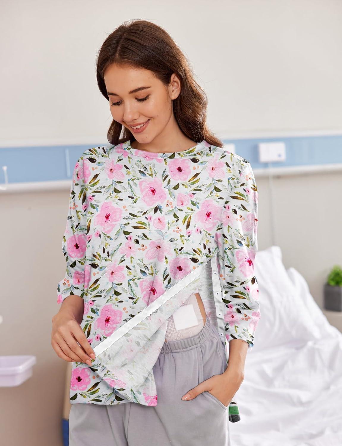 imageDeyeek Post Shoulder Surgery Shirts for Women Tear Away 34 Tops After Rotator Cuff Shirts Chemo Port Adaptive ClothingPink Print