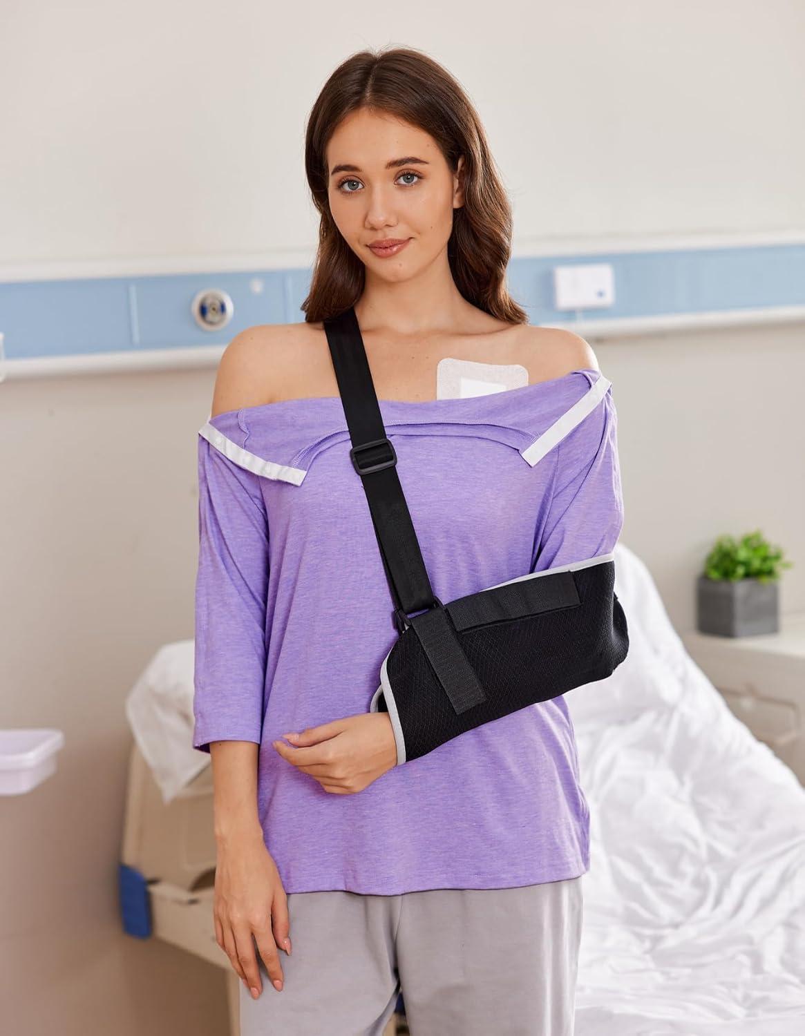 imageDeyeek Post Shoulder Surgery Shirts for Women Tear Away 34 Tops After Rotator Cuff Shirts Chemo Port Adaptive ClothingPurple
