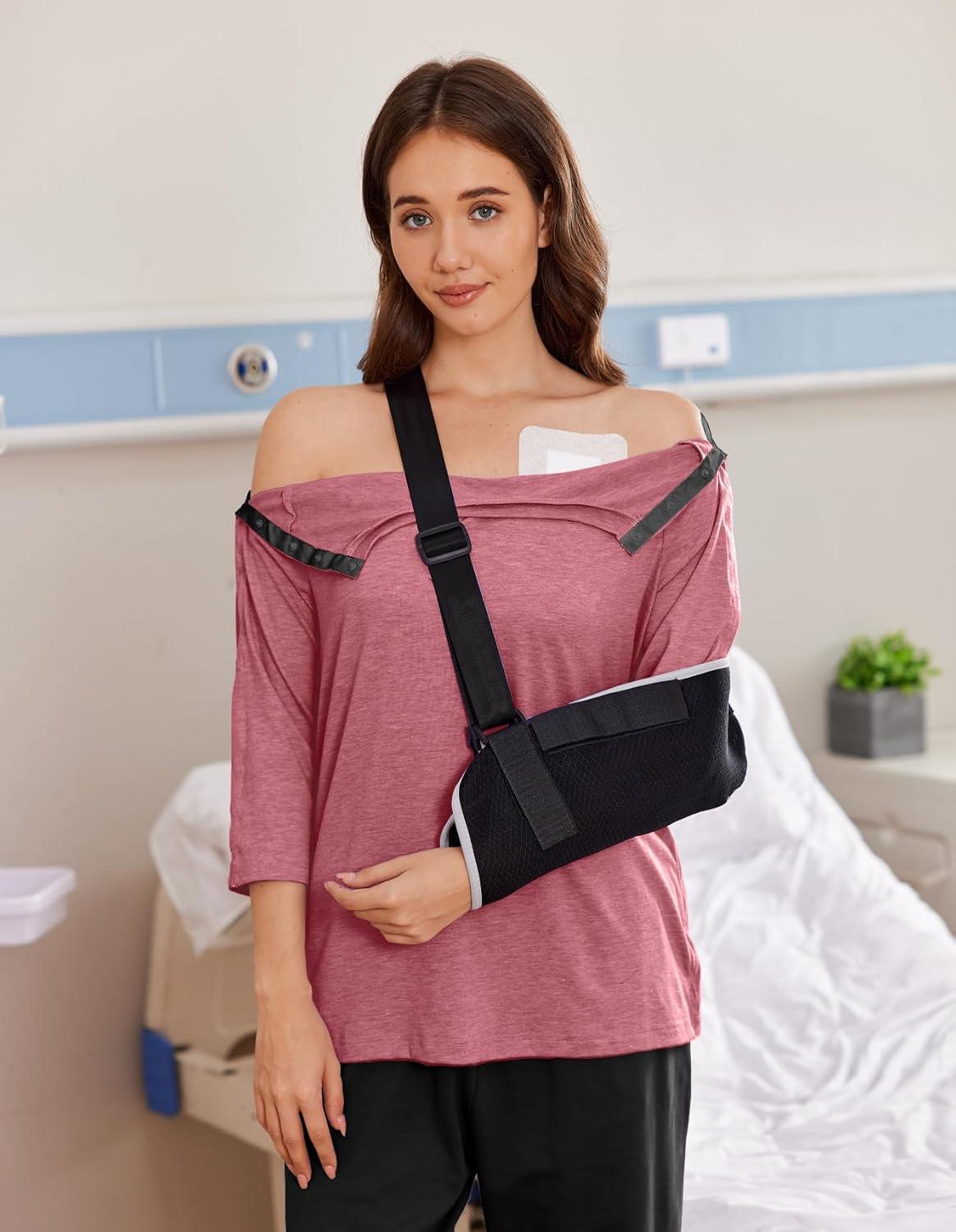 imageDeyeek Post Shoulder Surgery Shirts for Women Tear Away 34 Tops After Rotator Cuff Shirts Chemo Port Adaptive ClothingRed