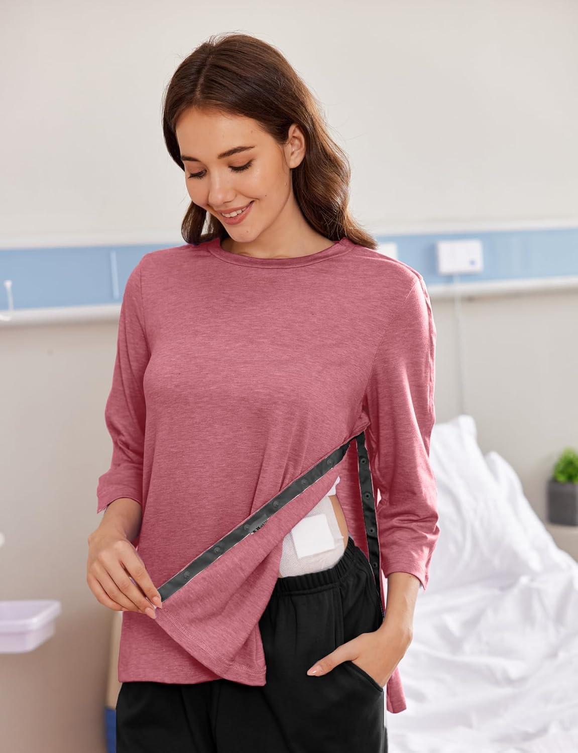 imageDeyeek Post Shoulder Surgery Shirts for Women Tear Away 34 Tops After Rotator Cuff Shirts Chemo Port Adaptive ClothingRed