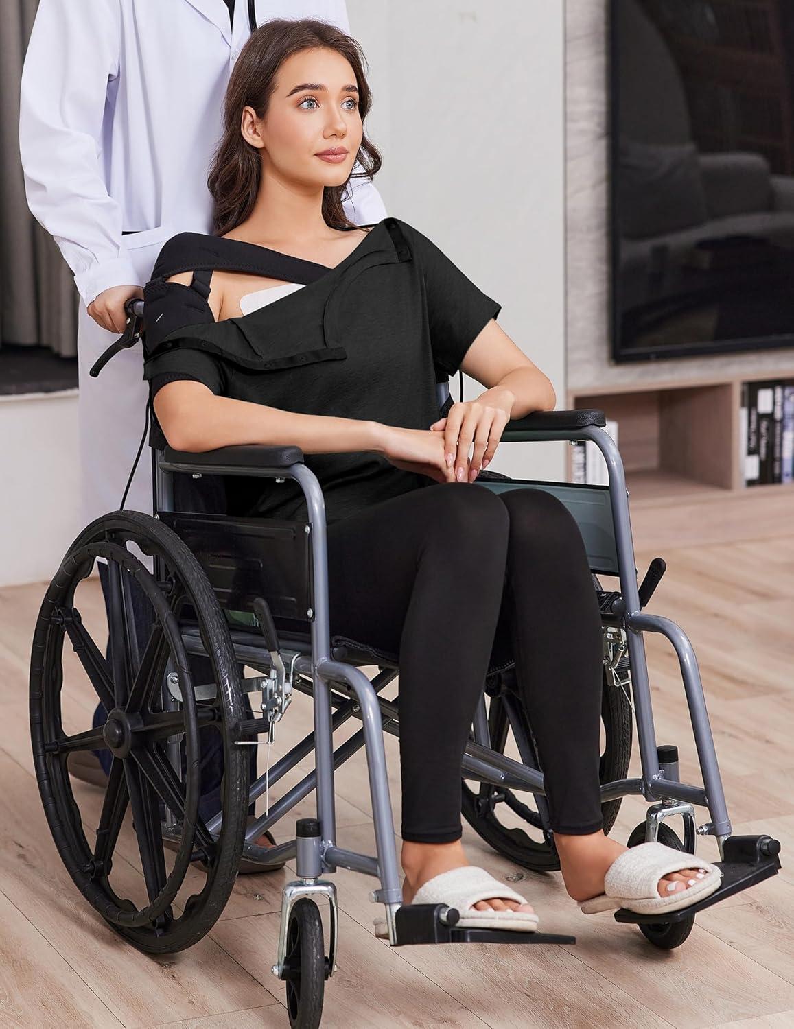 imageDeyeek Post Shoulder Surgery Shirts for Women Tear Away Side Snap Chemo Port Shirts Short Sleeve Adaptive ClothingBlack