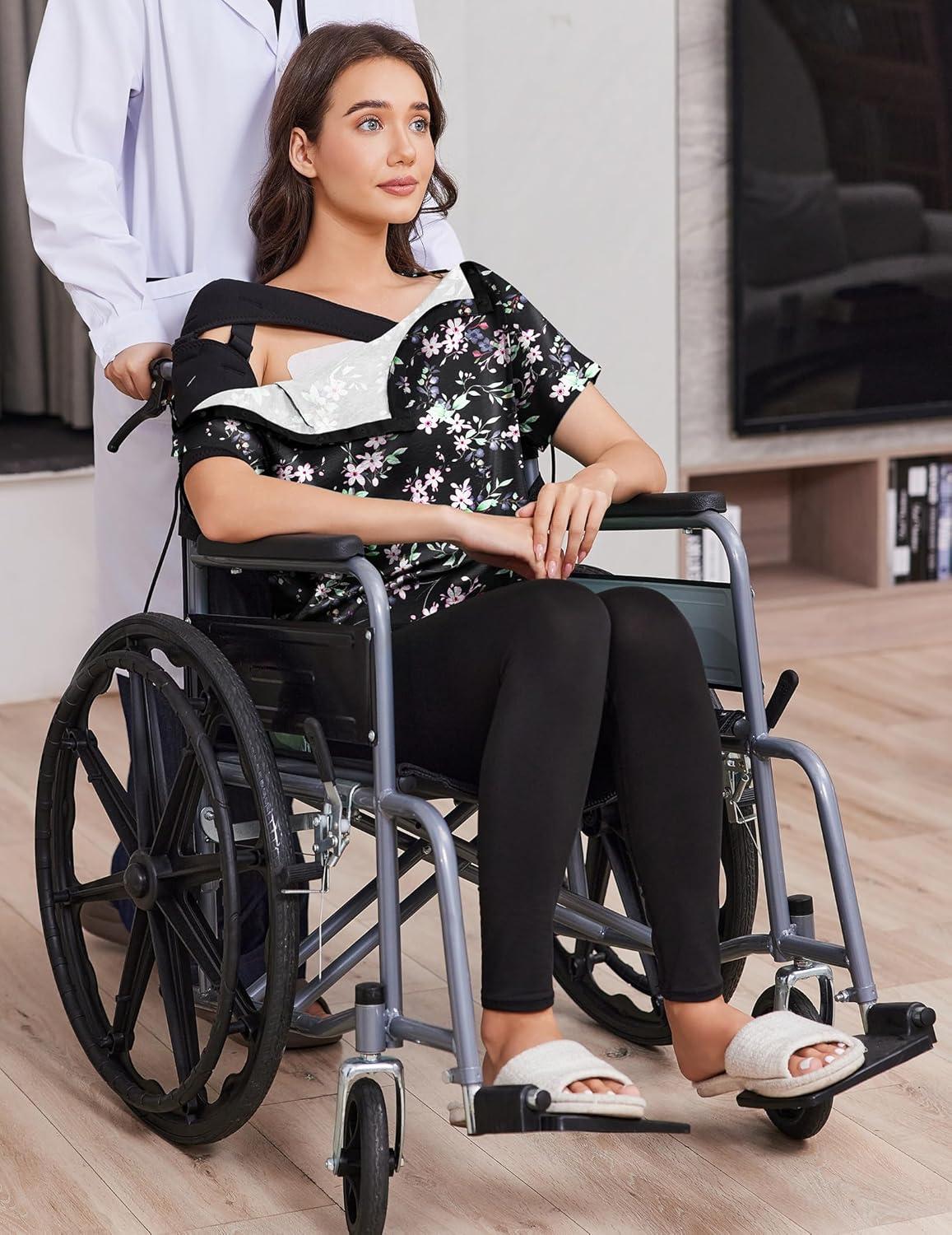 imageDeyeek Post Shoulder Surgery Shirts for Women Tear Away Side Snap Chemo Port Shirts Short Sleeve Adaptive ClothingBlack Print