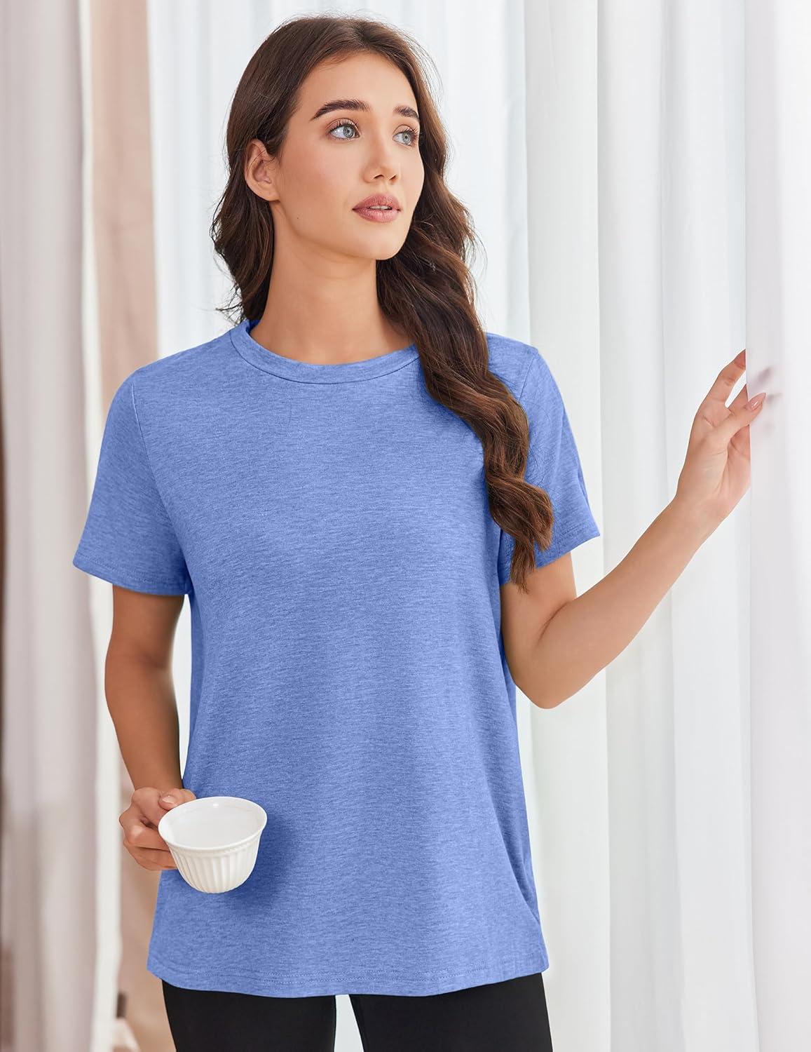 imageDeyeek Post Shoulder Surgery Shirts for Women Tear Away Side Snap Chemo Port Shirts Short Sleeve Adaptive ClothingBlue