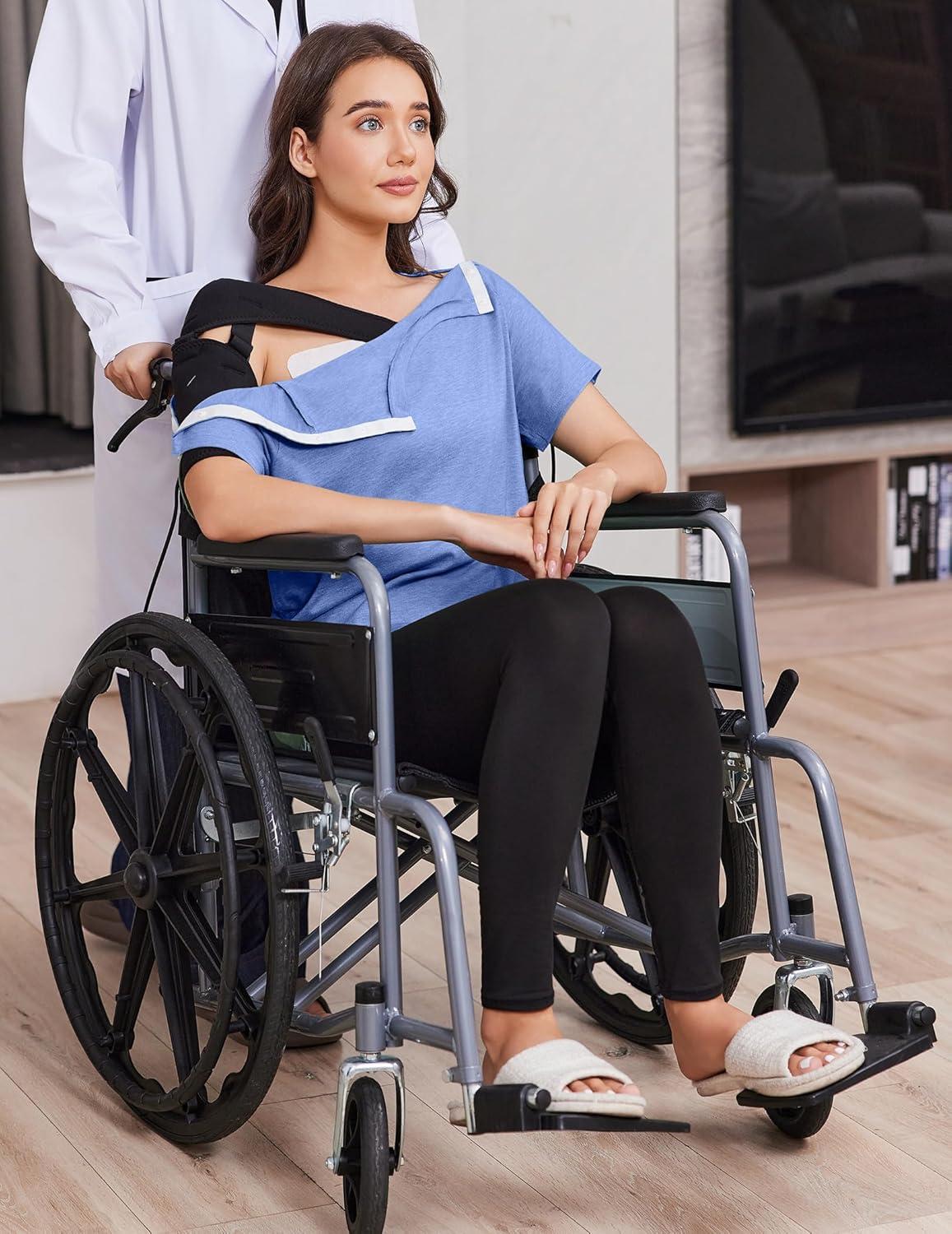 imageDeyeek Post Shoulder Surgery Shirts for Women Tear Away Side Snap Chemo Port Shirts Short Sleeve Adaptive ClothingBlue