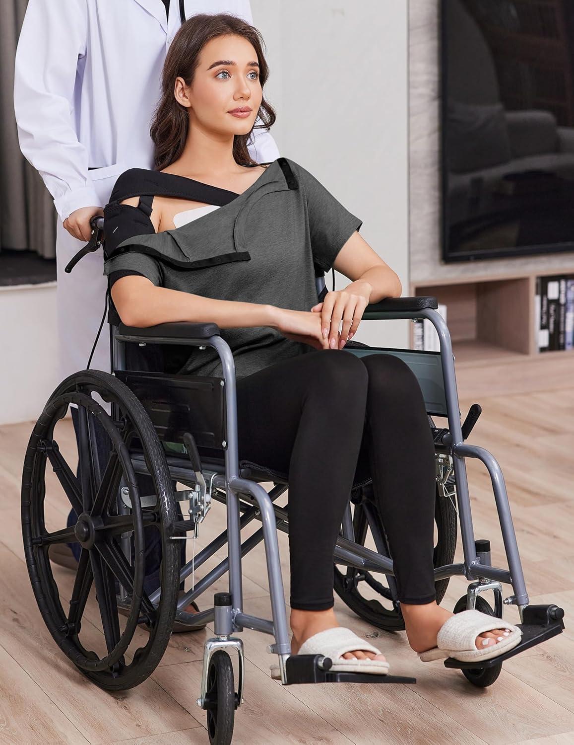 imageDeyeek Post Shoulder Surgery Shirts for Women Tear Away Side Snap Chemo Port Shirts Short Sleeve Adaptive ClothingDark Gray