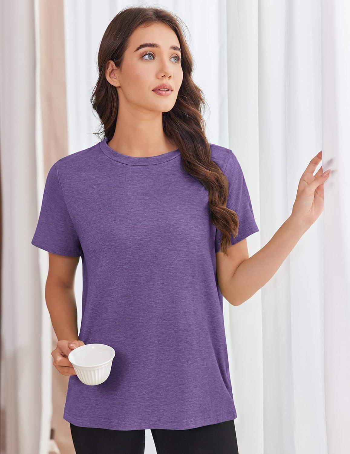 imageDeyeek Post Shoulder Surgery Shirts for Women Tear Away Side Snap Chemo Port Shirts Short Sleeve Adaptive ClothingDark Purple