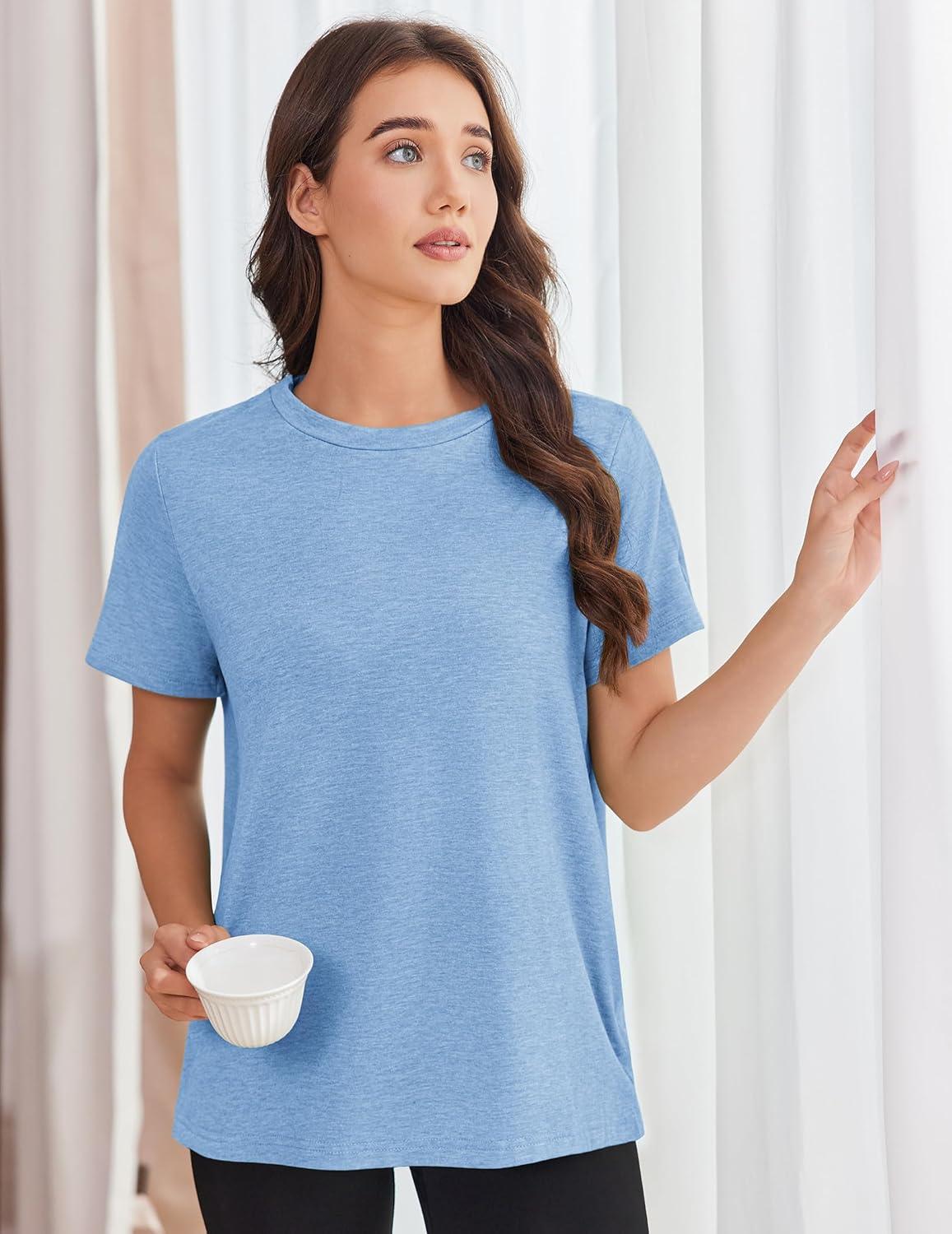 imageDeyeek Post Shoulder Surgery Shirts for Women Tear Away Side Snap Chemo Port Shirts Short Sleeve Adaptive ClothingLight Blue
