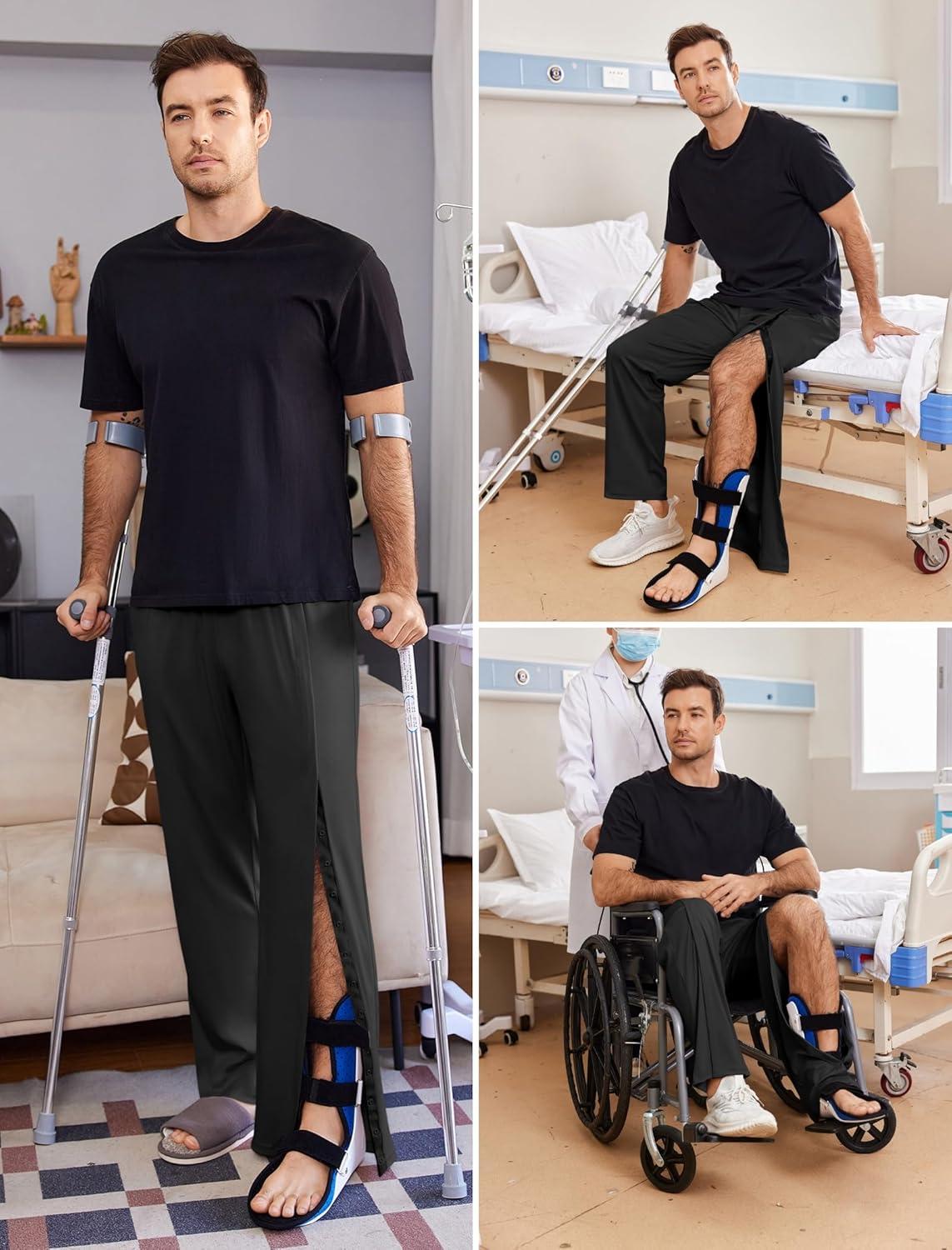 imageDeyeek Tear Away Pants for Men Open Bottom Side Snap On Sweatpants Baggy Post Knee Hip Leg Surgery Recovery Pant with PocketsBlack