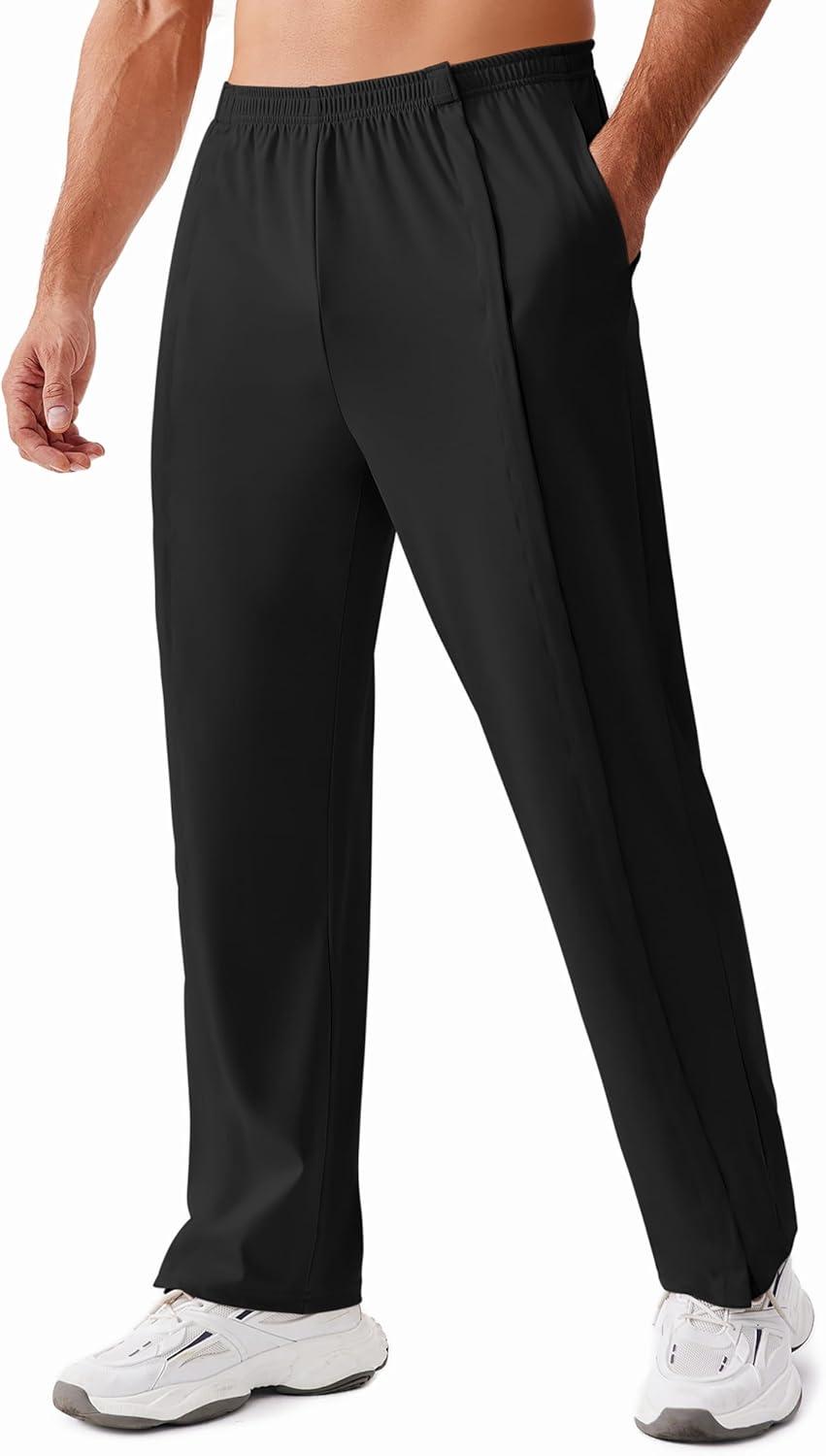 imageDeyeek Tear Away Pants for Men Open Bottom Side Snap On Sweatpants Baggy Post Knee Hip Leg Surgery Recovery Pant with PocketsBlack
