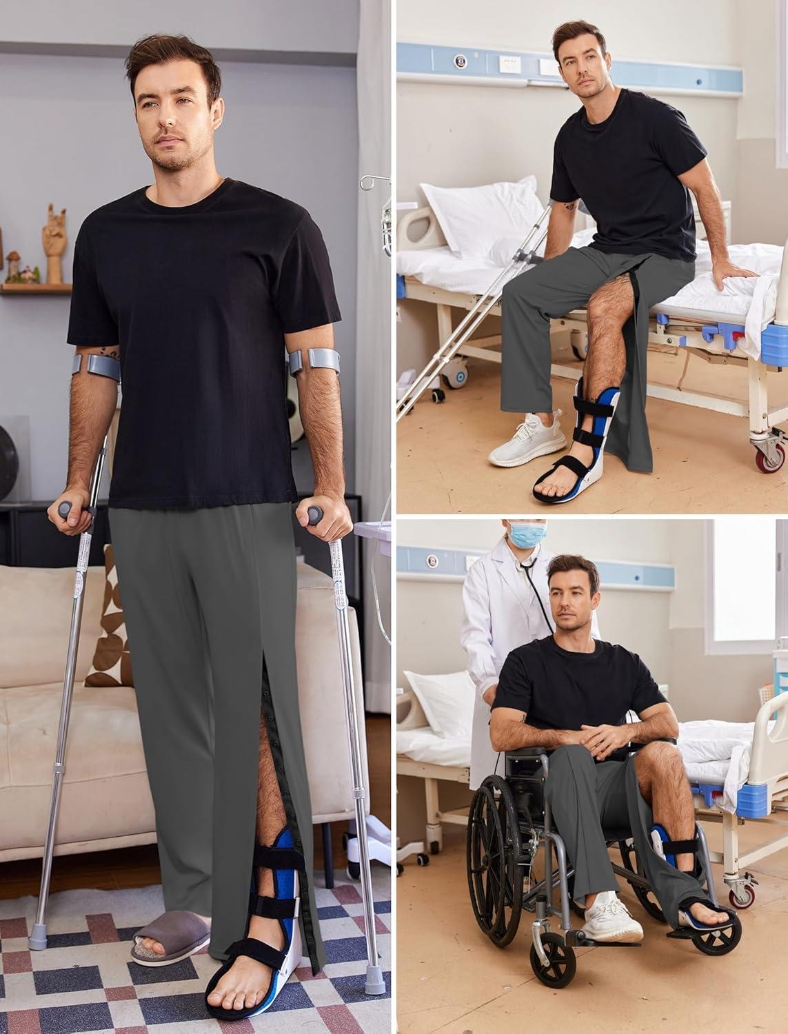 imageDeyeek Tear Away Pants for Men Open Bottom Side Snap On Sweatpants Baggy Post Knee Hip Leg Surgery Recovery Pant with PocketsDark Gray