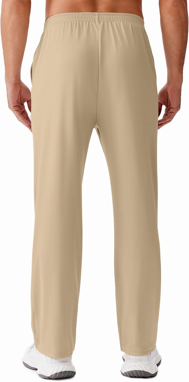 imageDeyeek Tear Away Pants for Men Open Bottom Side Snap On Sweatpants Baggy Post Knee Hip Leg Surgery Recovery Pant with PocketsKhaki