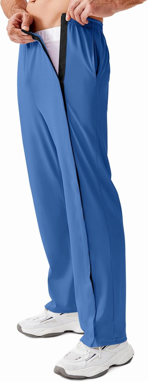 imageDeyeek Tear Away Pants for Men Open Bottom Side Snap On Sweatpants Baggy Post Knee Hip Leg Surgery Recovery Pant with PocketsNavy