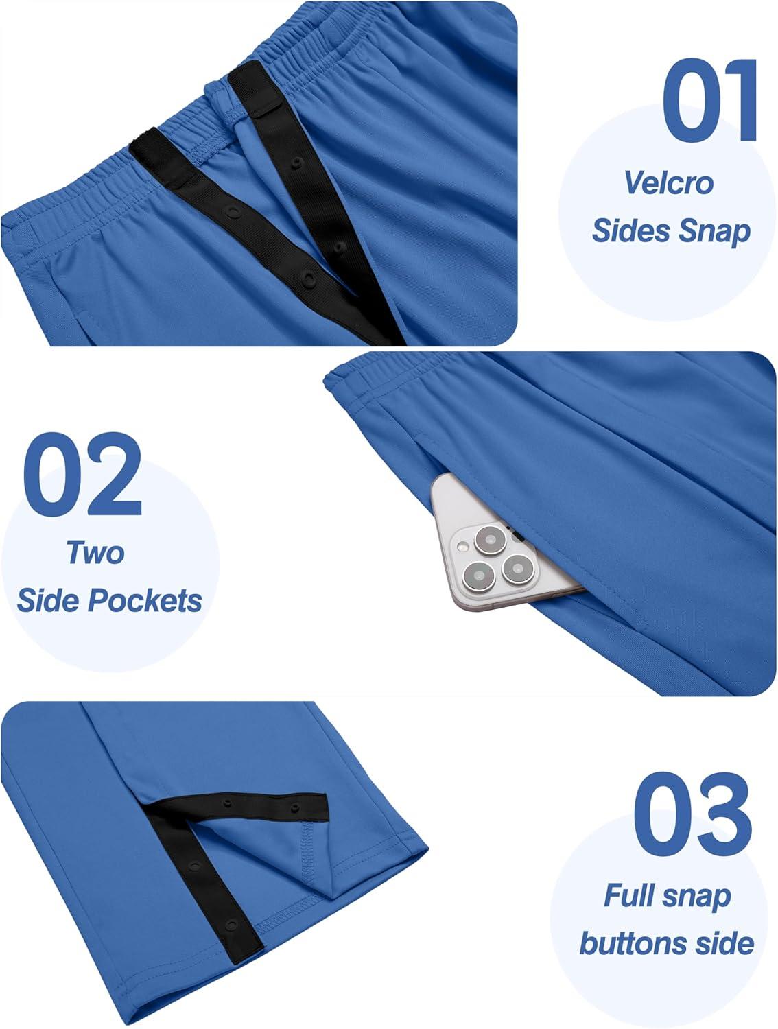 imageDeyeek Tear Away Pants for Men Open Bottom Side Snap On Sweatpants Baggy Post Knee Hip Leg Surgery Recovery Pant with PocketsNavy