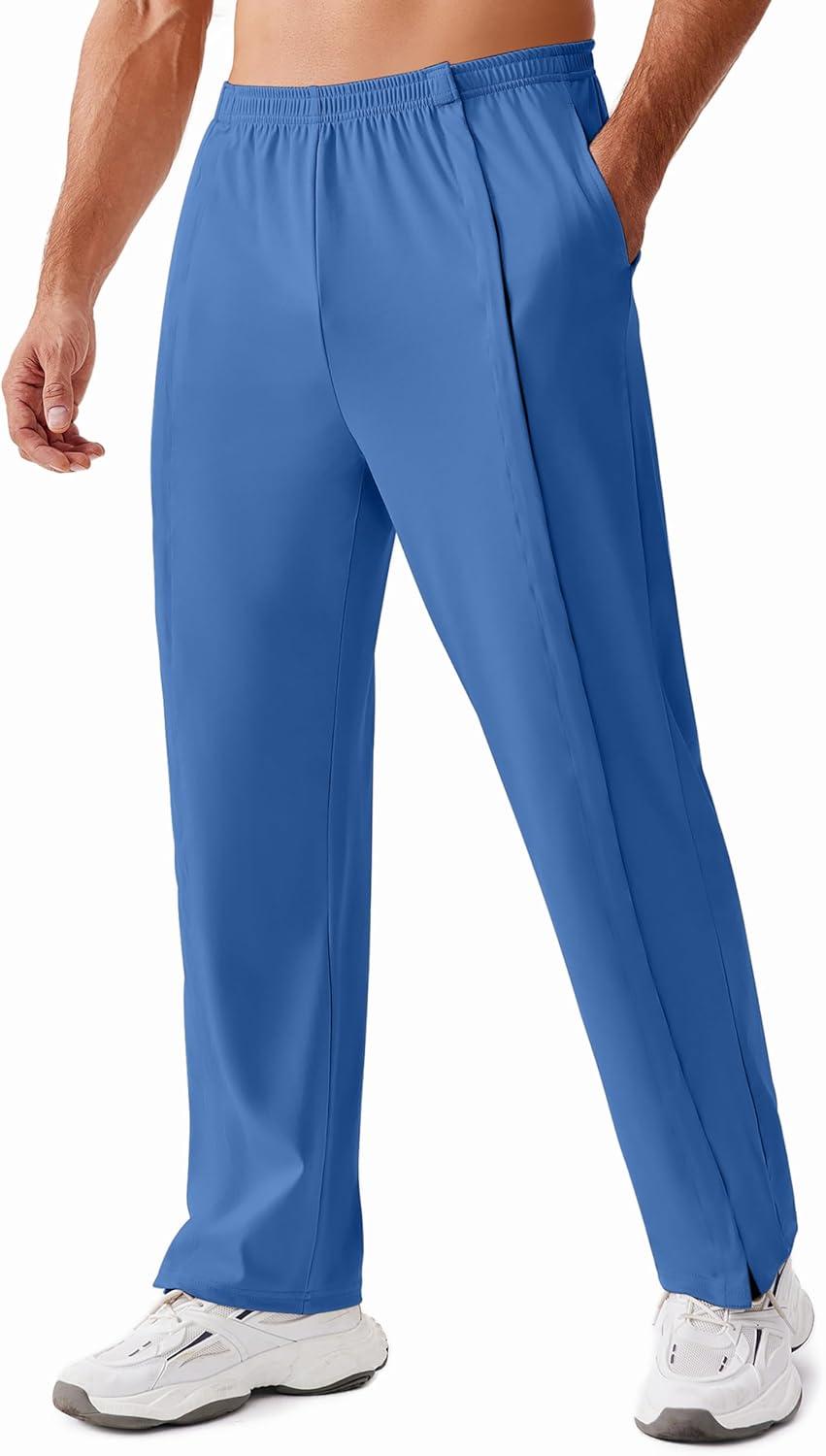 imageDeyeek Tear Away Pants for Men Open Bottom Side Snap On Sweatpants Baggy Post Knee Hip Leg Surgery Recovery Pant with PocketsNavy