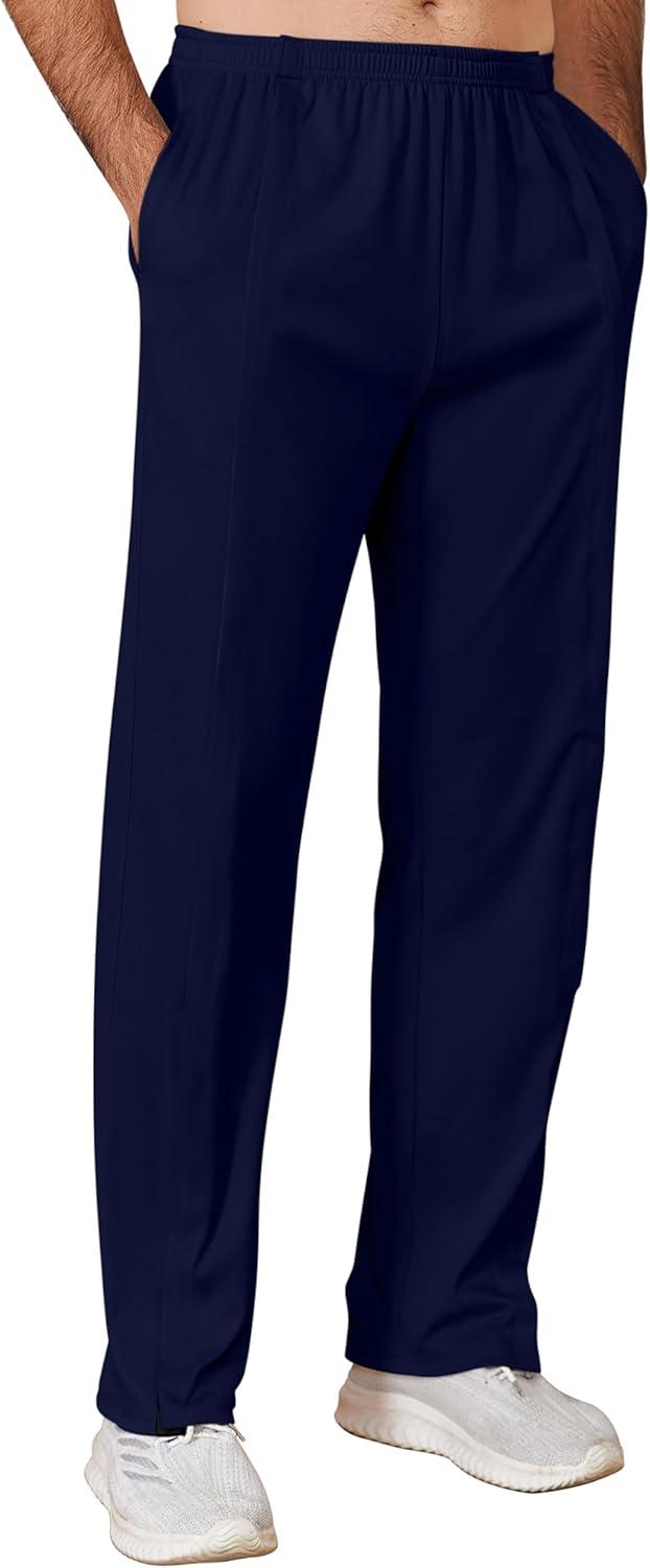 imageDeyeek Tear Away Pants for Men Open Bottom Side Snap On Sweatpants Baggy Post Knee Hip Leg Surgery Recovery Pant with PocketsNavy Blue