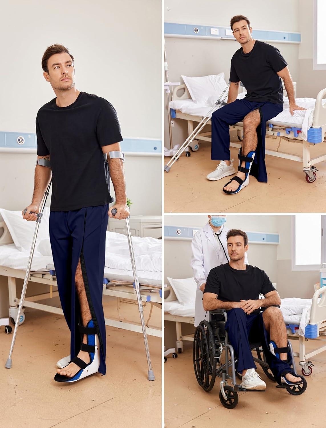 imageDeyeek Tear Away Pants for Men Open Bottom Side Snap On Sweatpants Baggy Post Knee Hip Leg Surgery Recovery Pant with PocketsNavy Blue