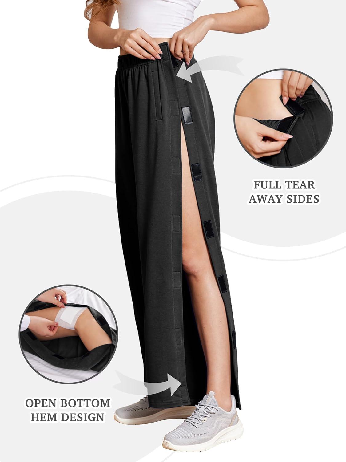 imageDeyeek Tear Away Pants for Women Side Full Open Sweatpants Loose Fit Casual Post Surgery Adaptive Clothing with PocketsBlack