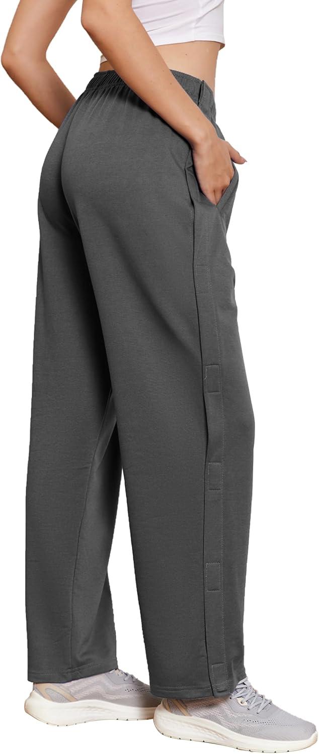 imageDeyeek Tear Away Pants for Women Side Full Open Sweatpants Loose Fit Casual Post Surgery Adaptive Clothing with PocketsDeep Grey