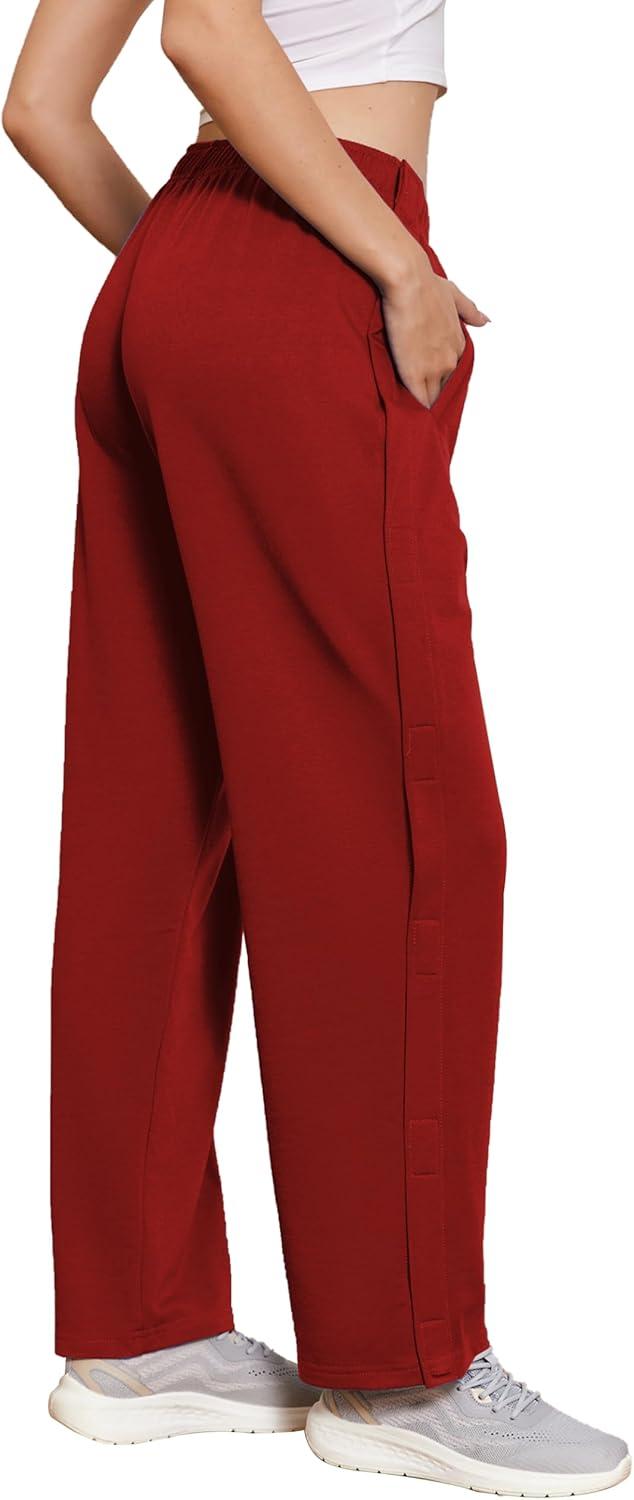 imageDeyeek Tear Away Pants for Women Side Full Open Sweatpants Loose Fit Casual Post Surgery Adaptive Clothing with PocketsDeep Red