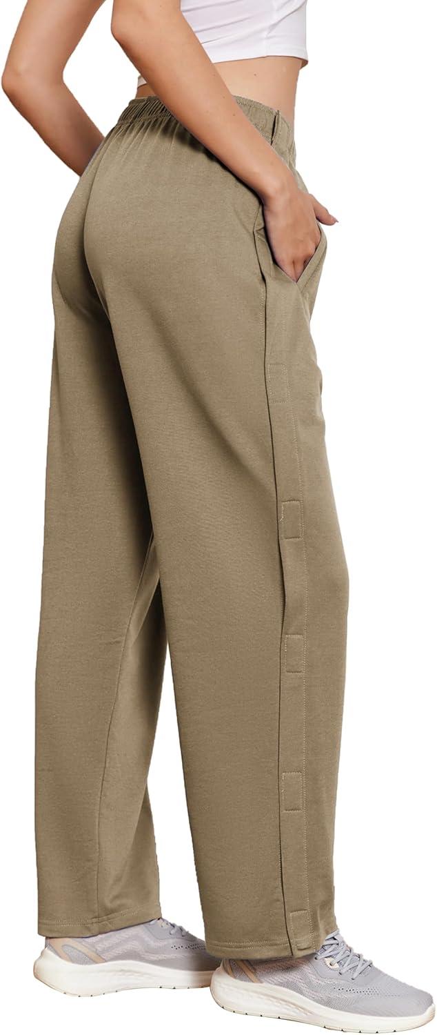 imageDeyeek Tear Away Pants for Women Side Full Open Sweatpants Loose Fit Casual Post Surgery Adaptive Clothing with PocketsKhaki