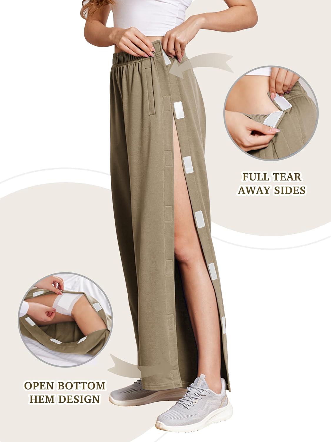 imageDeyeek Tear Away Pants for Women Side Full Open Sweatpants Loose Fit Casual Post Surgery Adaptive Clothing with PocketsKhaki