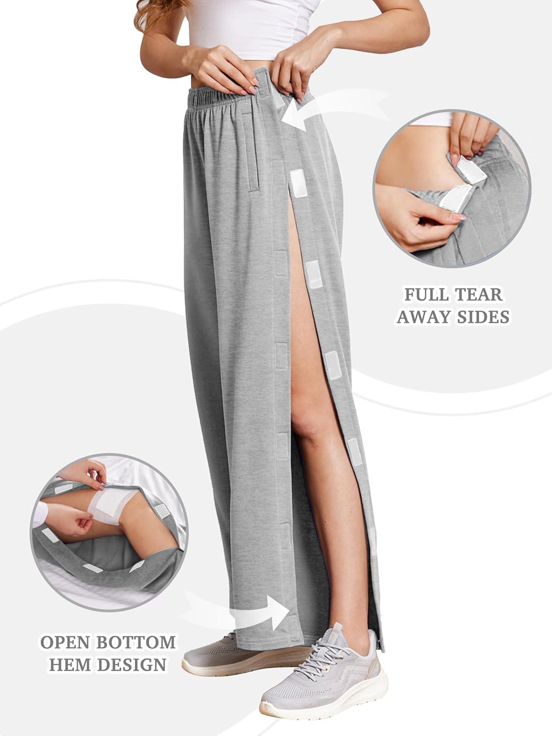 imageDeyeek Tear Away Pants for Women Side Full Open Sweatpants Loose Fit Casual Post Surgery Adaptive Clothing with PocketsLight Grey