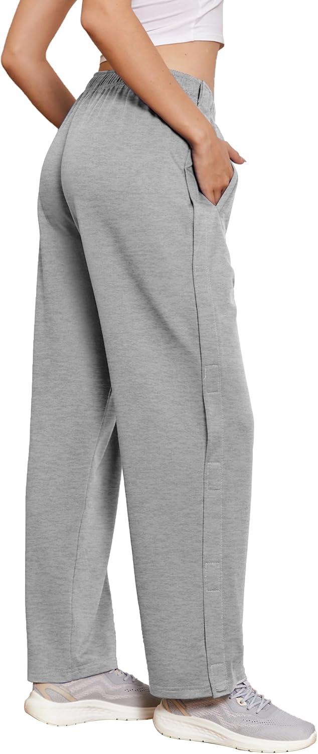 imageDeyeek Tear Away Pants for Women Side Full Open Sweatpants Loose Fit Casual Post Surgery Adaptive Clothing with PocketsLight Grey